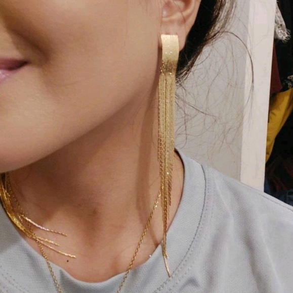 💖 2/$30 Women's yellow Gold plated long tassel elegant formal evening earrings - Picture 6 of 11